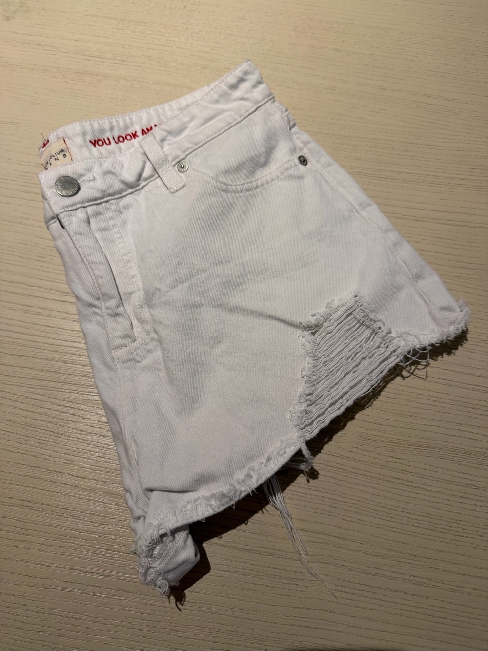 Alice + Olivia White Distressed Denim Cutoff Shorts